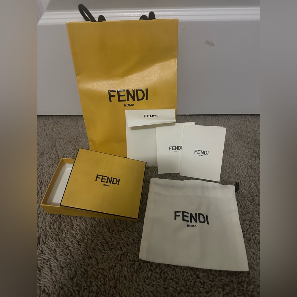 Fendi Bag with Box Cream and Black Logo Drawstring Pouch Bag Cards